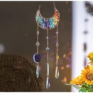 Colorful Crystal Gemstone Moon‎ Suncatcher in Rainbow